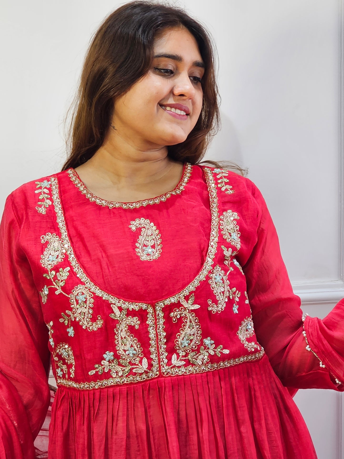 Jeenas anarkali long slited suit set