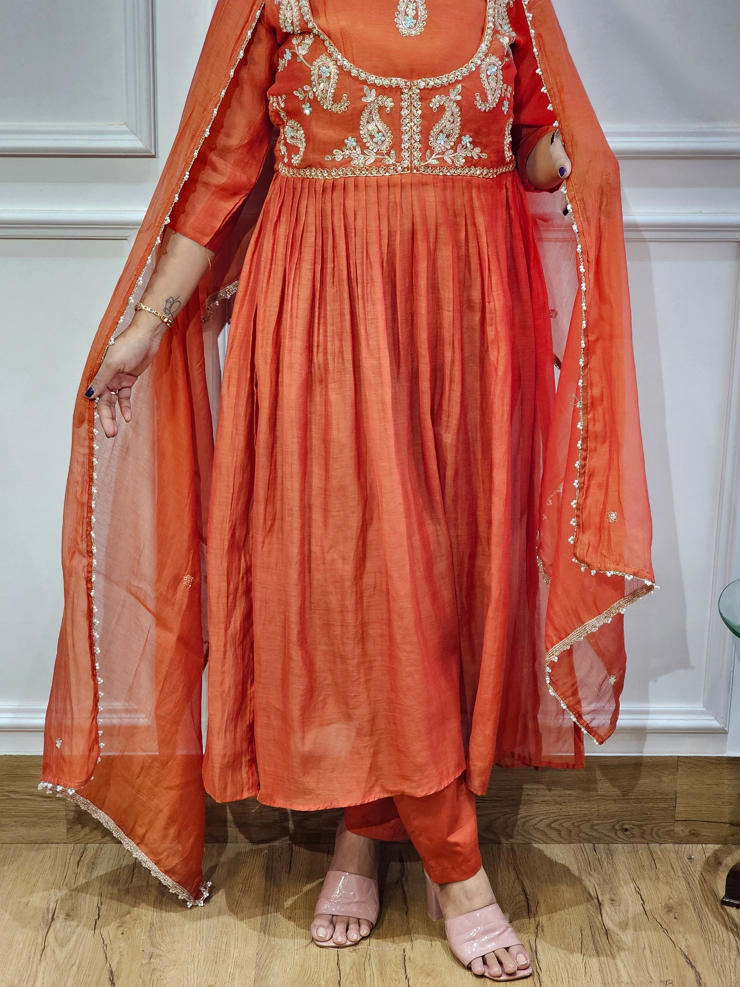 Jeenas anarkali long slited suit set