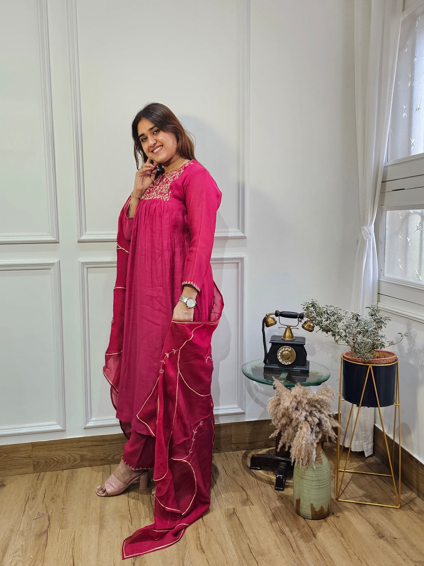 Marron mul chanderi suit set