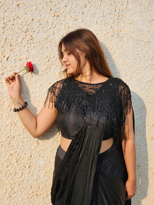 Black Pure crep drap saree