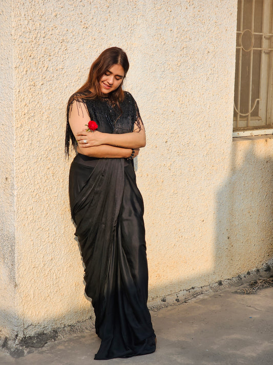 Black Pure crep drap saree