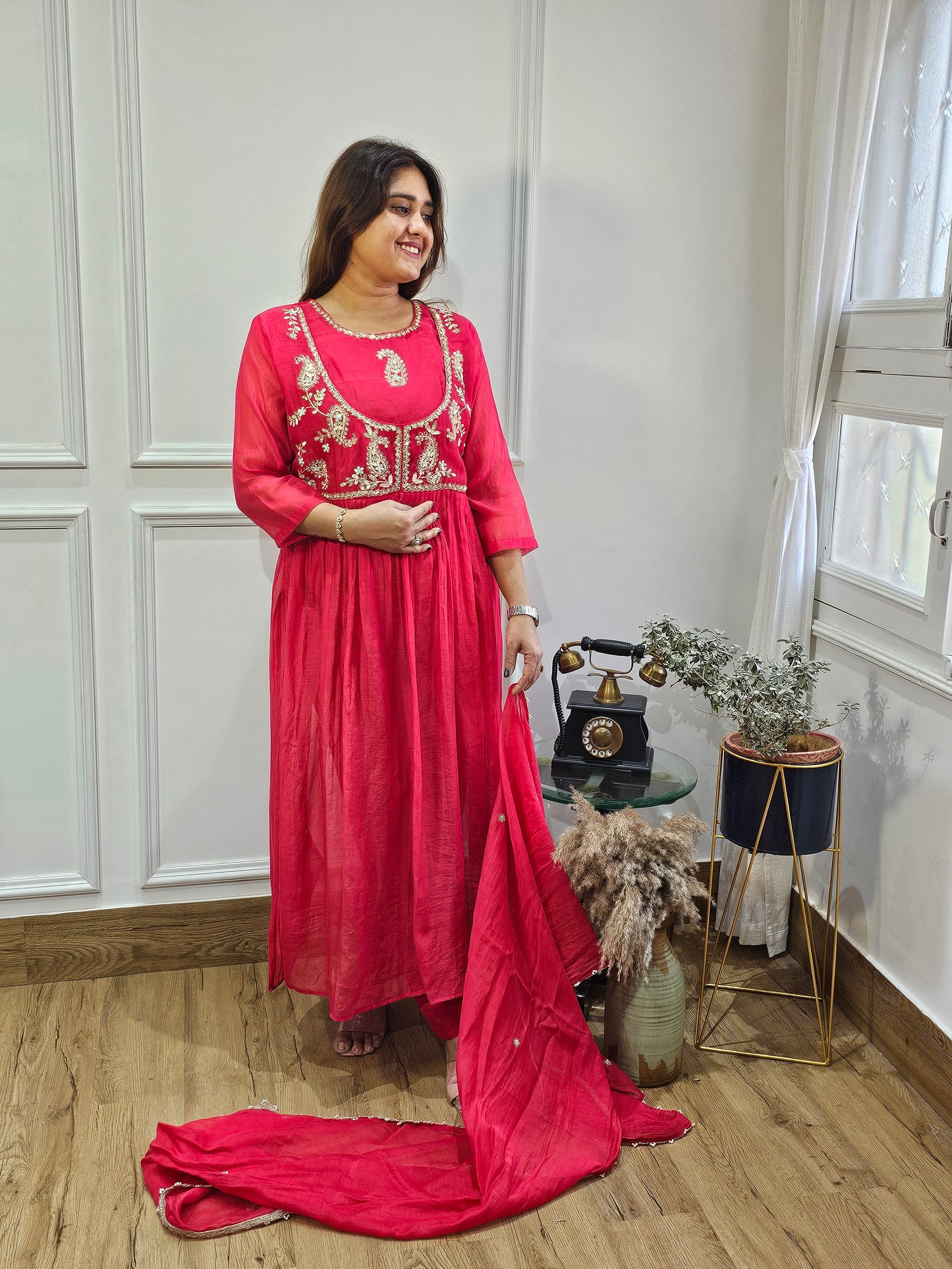 Jeenas anarkali long slited suit set
