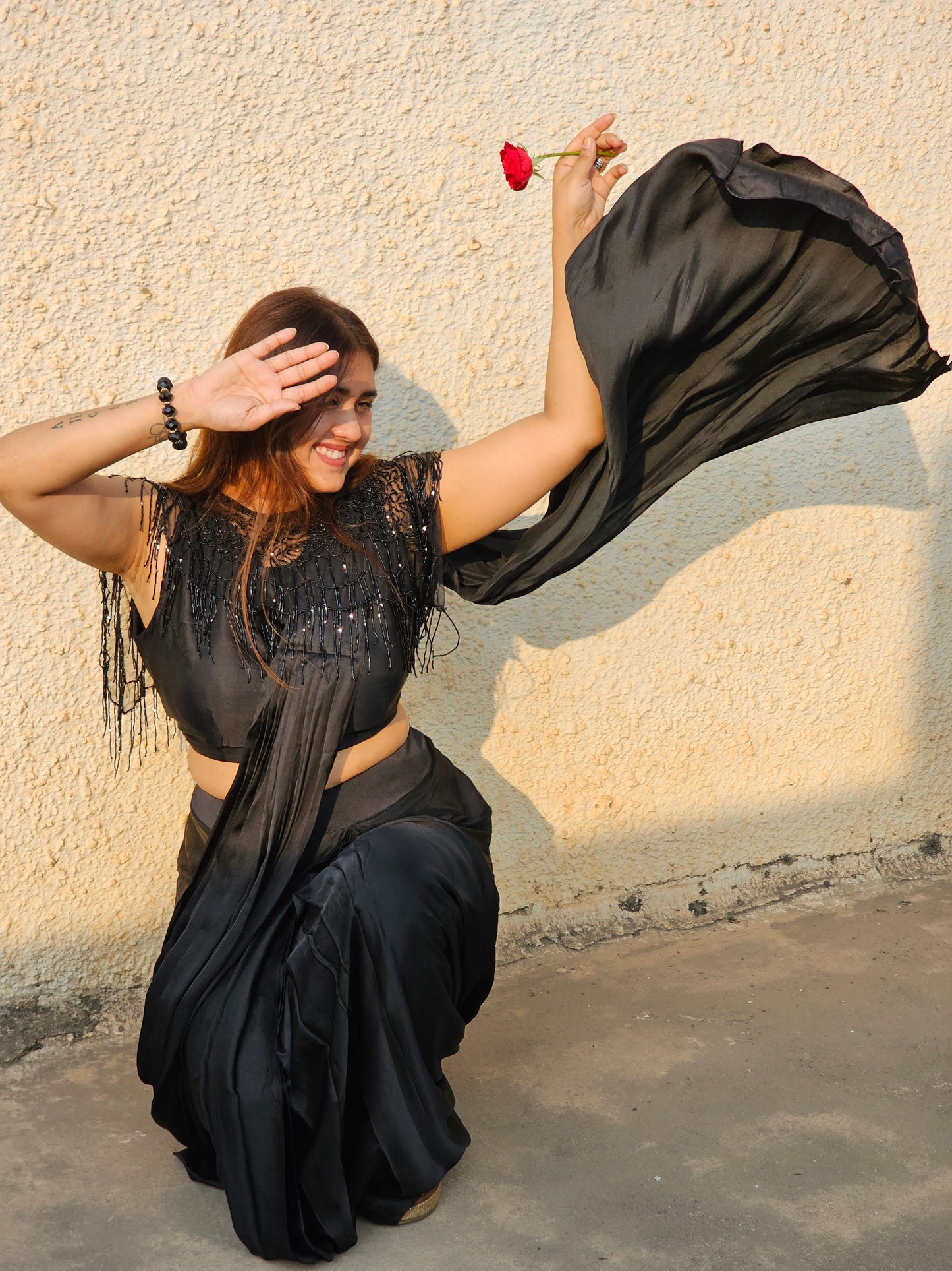 Black Pure crep drap saree