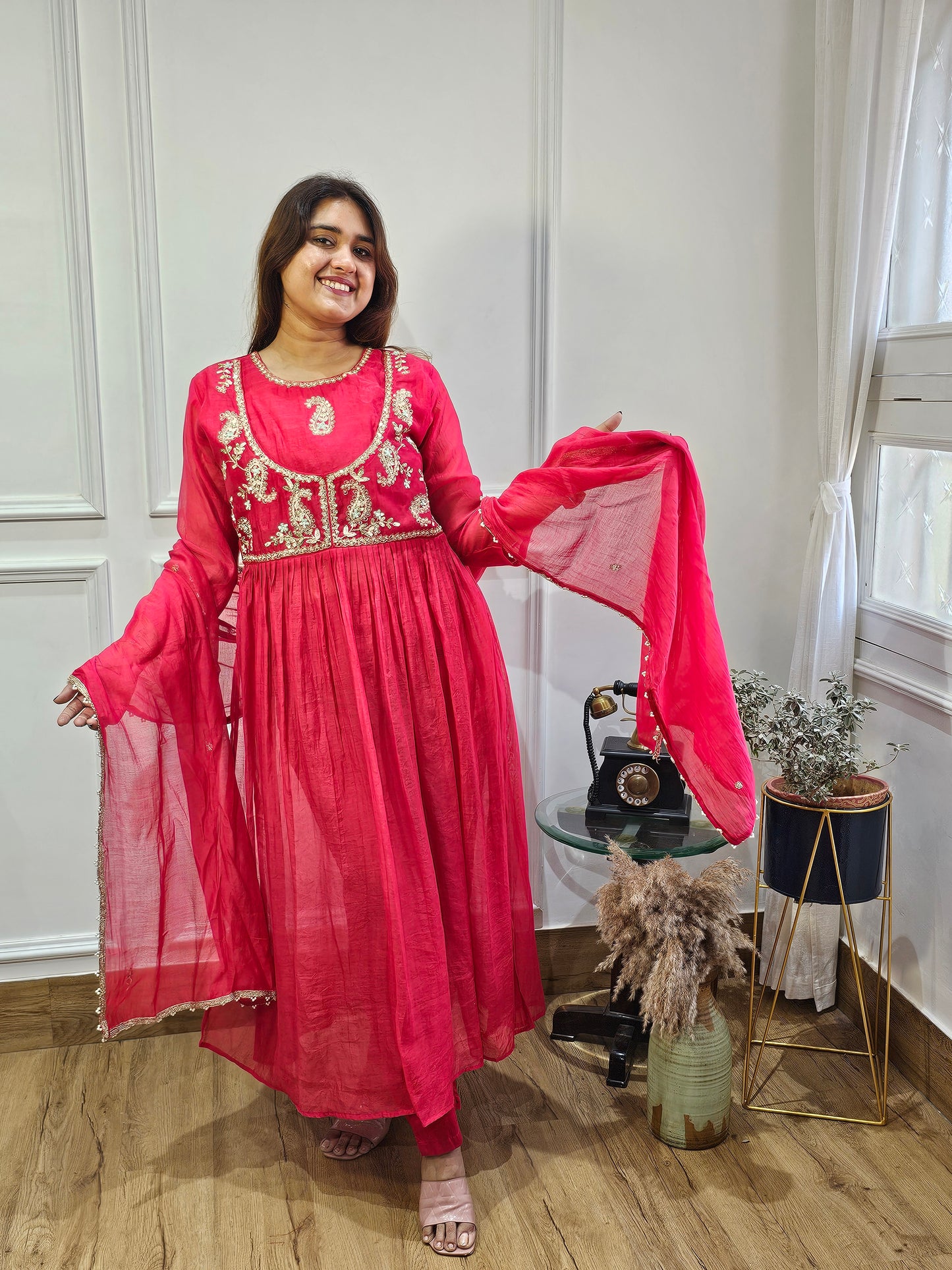 Jeenas anarkali long slited suit set