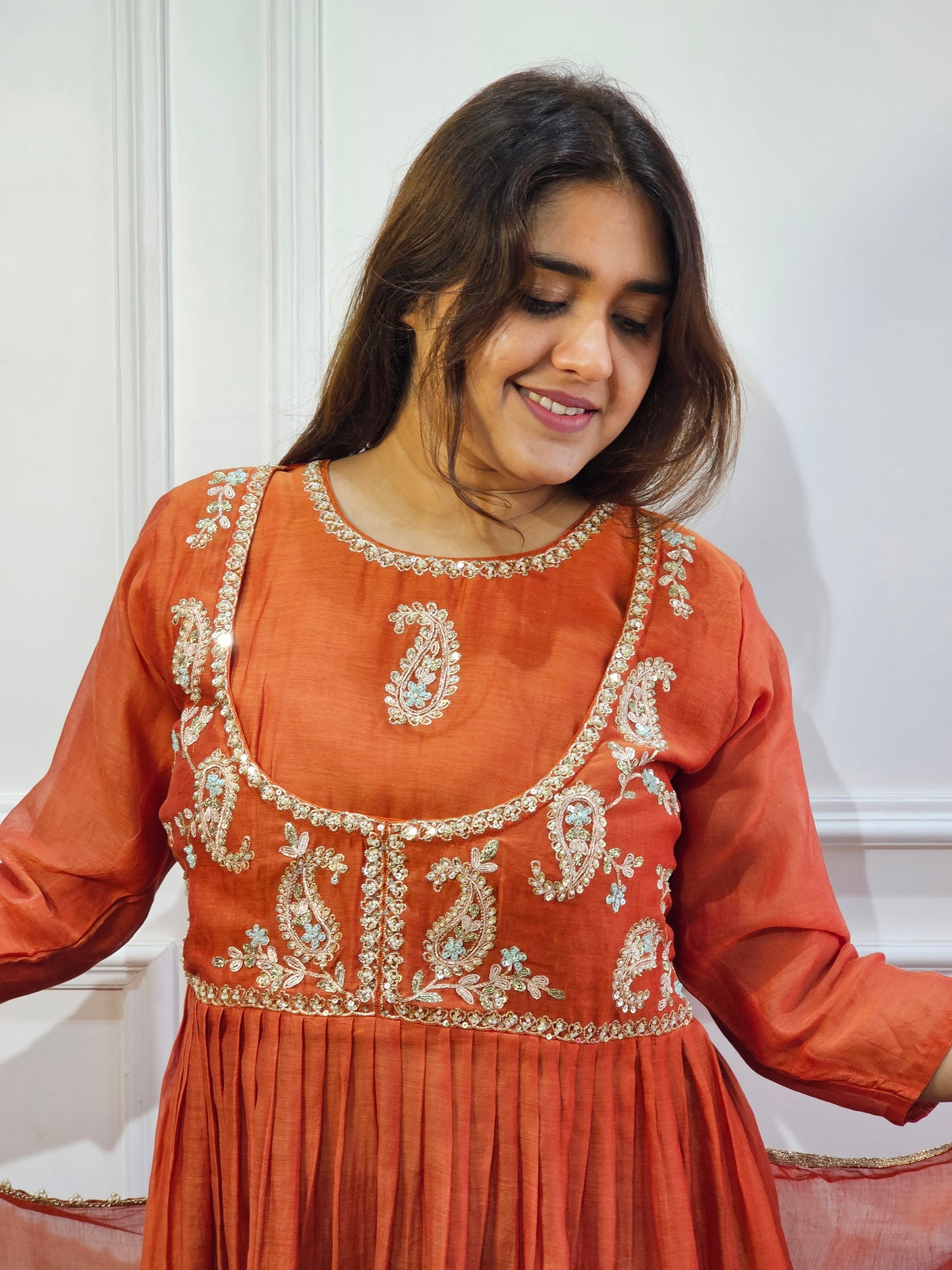 Jeenas anarkali long slited suit set