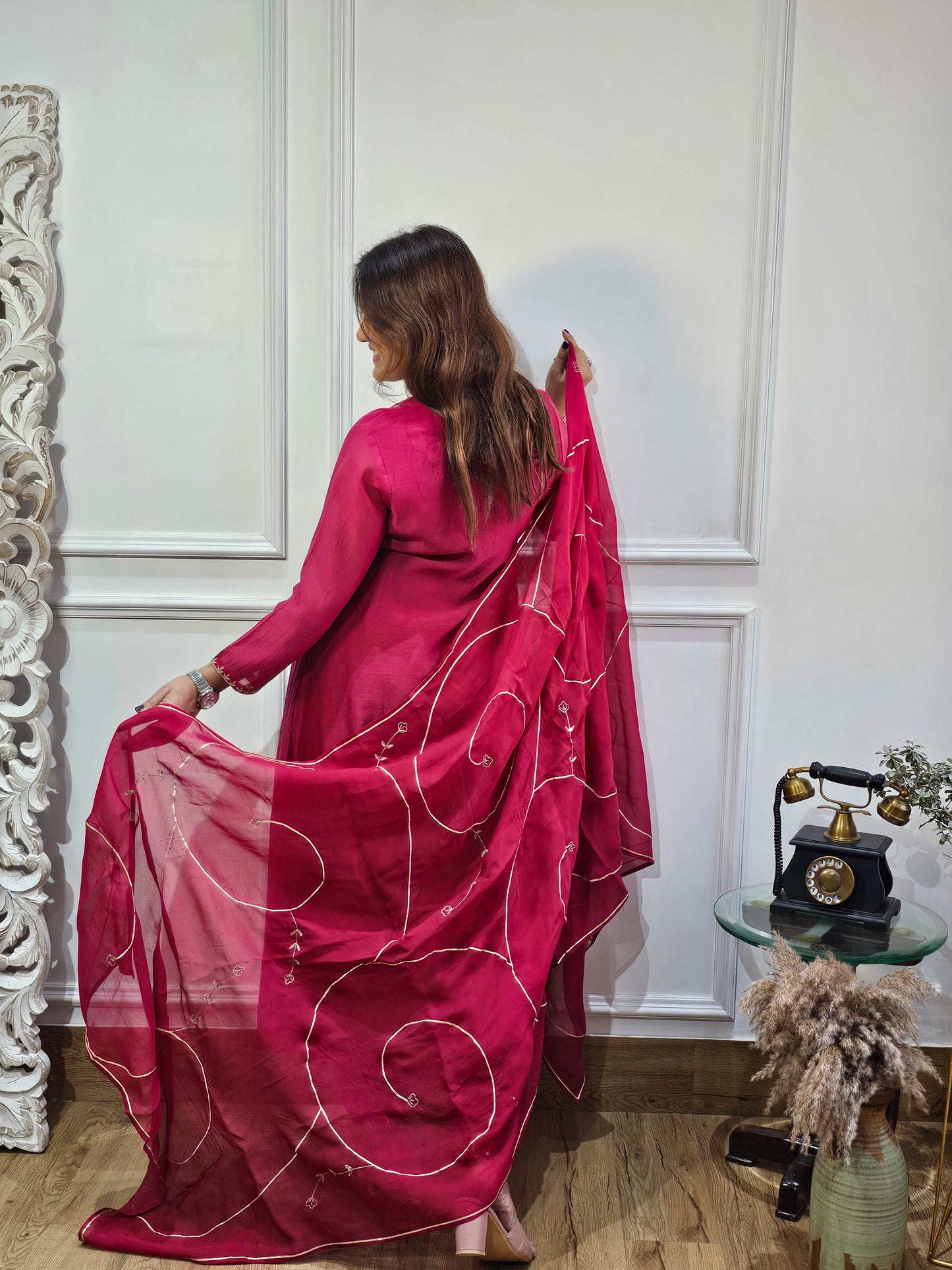 Marron mul chanderi suit set