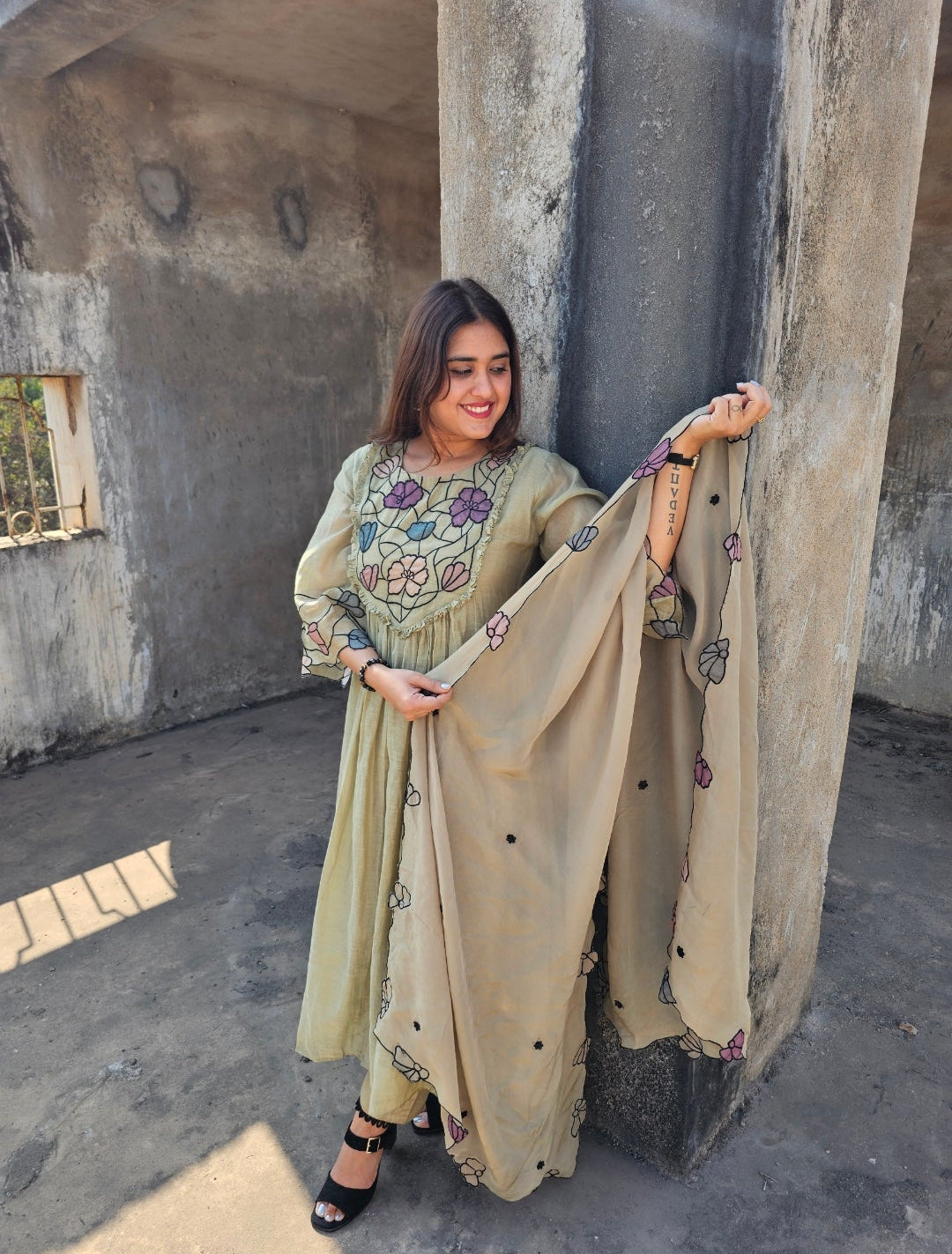 Jeenas pure mul chanderi Suit set