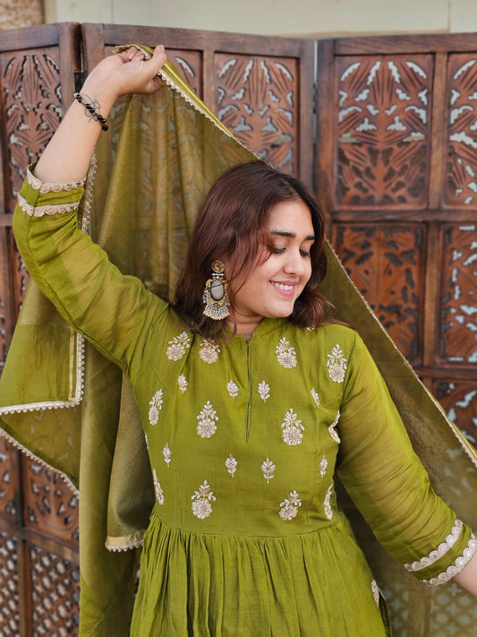 Mehndi green pure mul suit set
