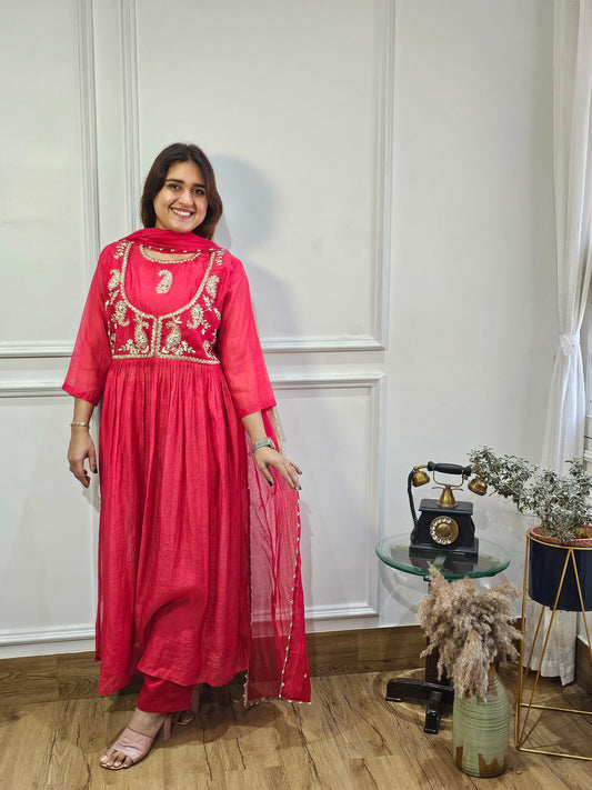 Jeenas anarkali long slited suit set