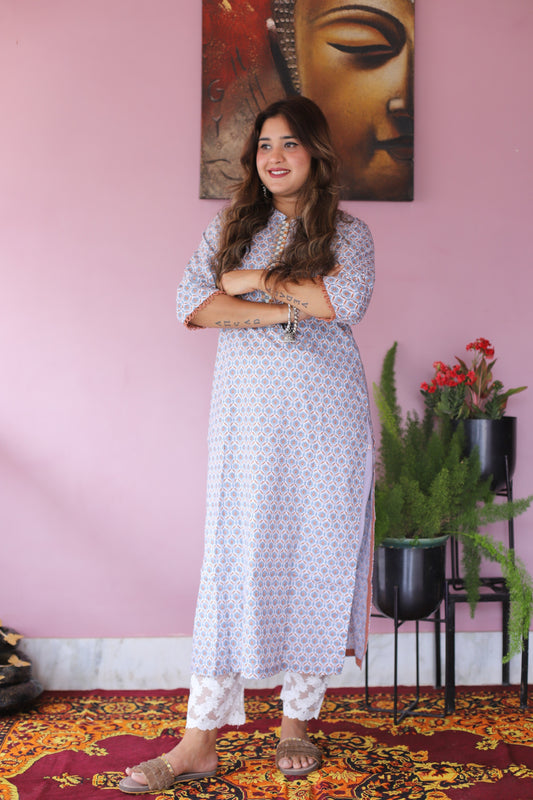JEENAS Women Pure Cotton White Printed Kurta
