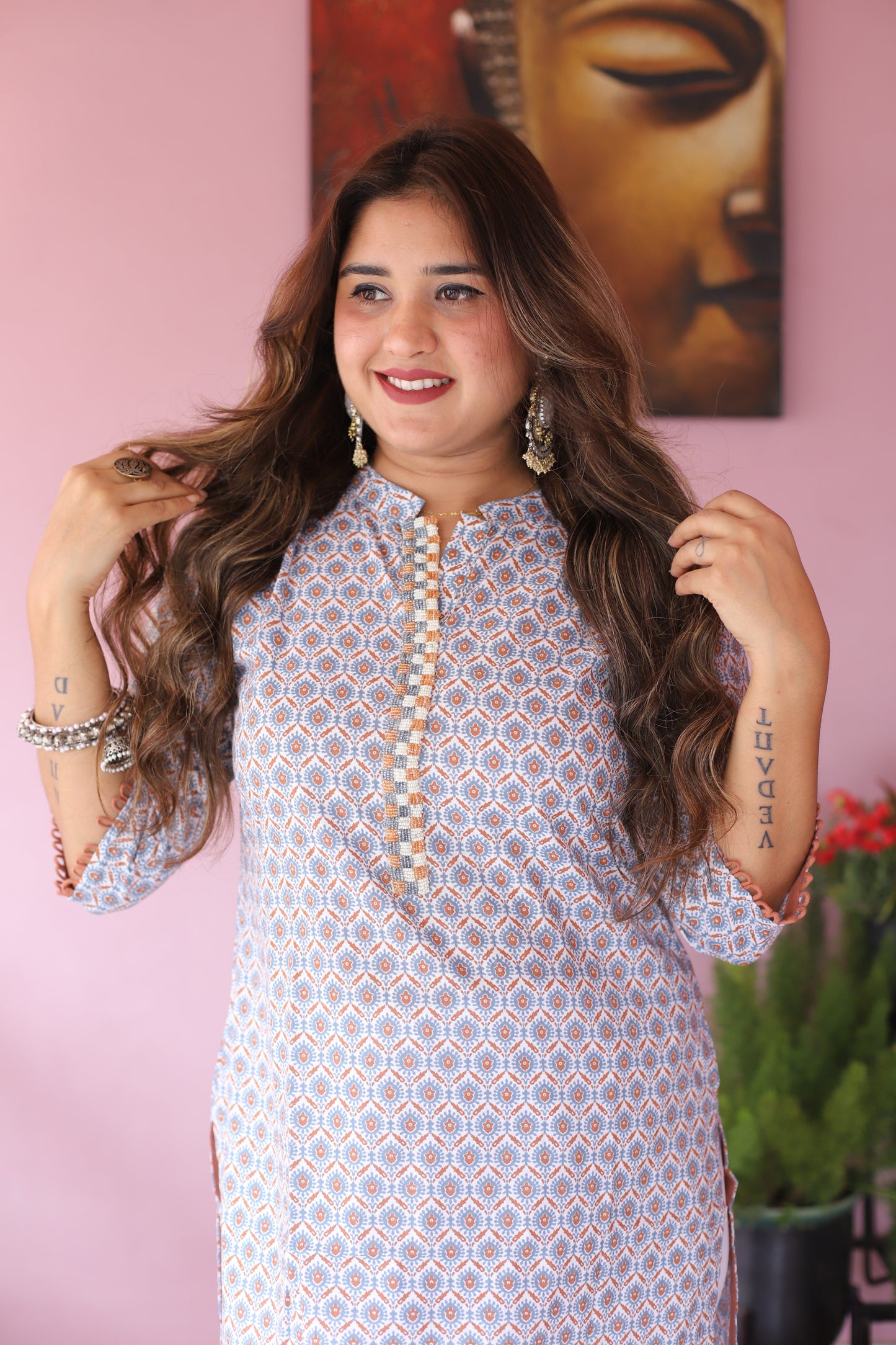 JEENAS Women Pure Cotton White Printed Kurta