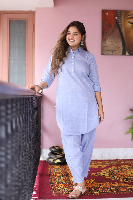 JEENAS Women Pure Cotton Blue Kurta Set
