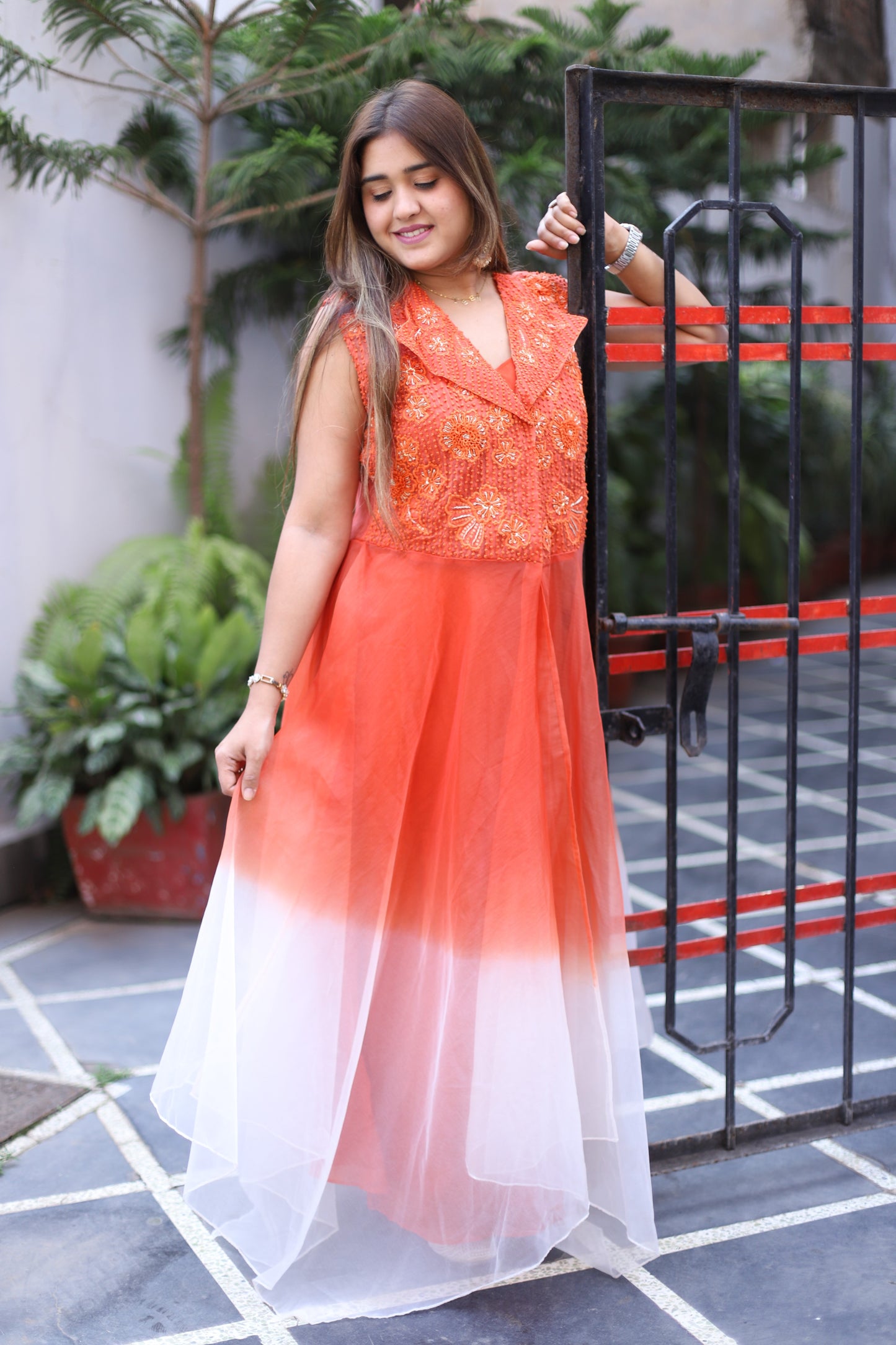 JEENAS Women Pure Organza Orange Dress