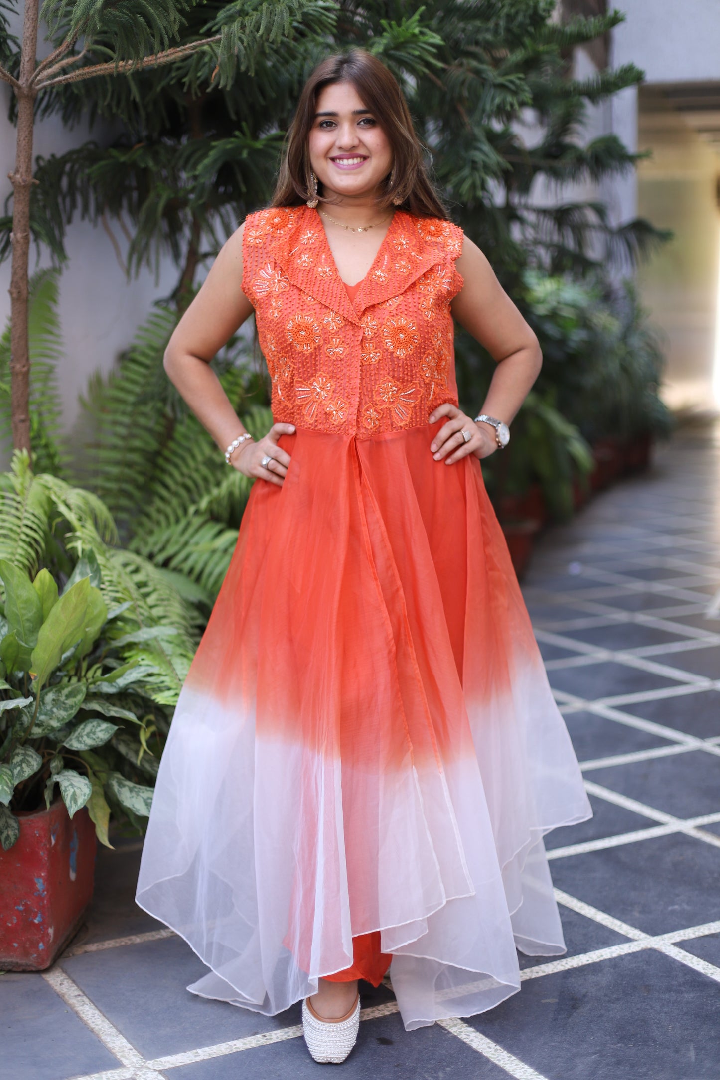 JEENAS Women Pure Organza Orange Dress