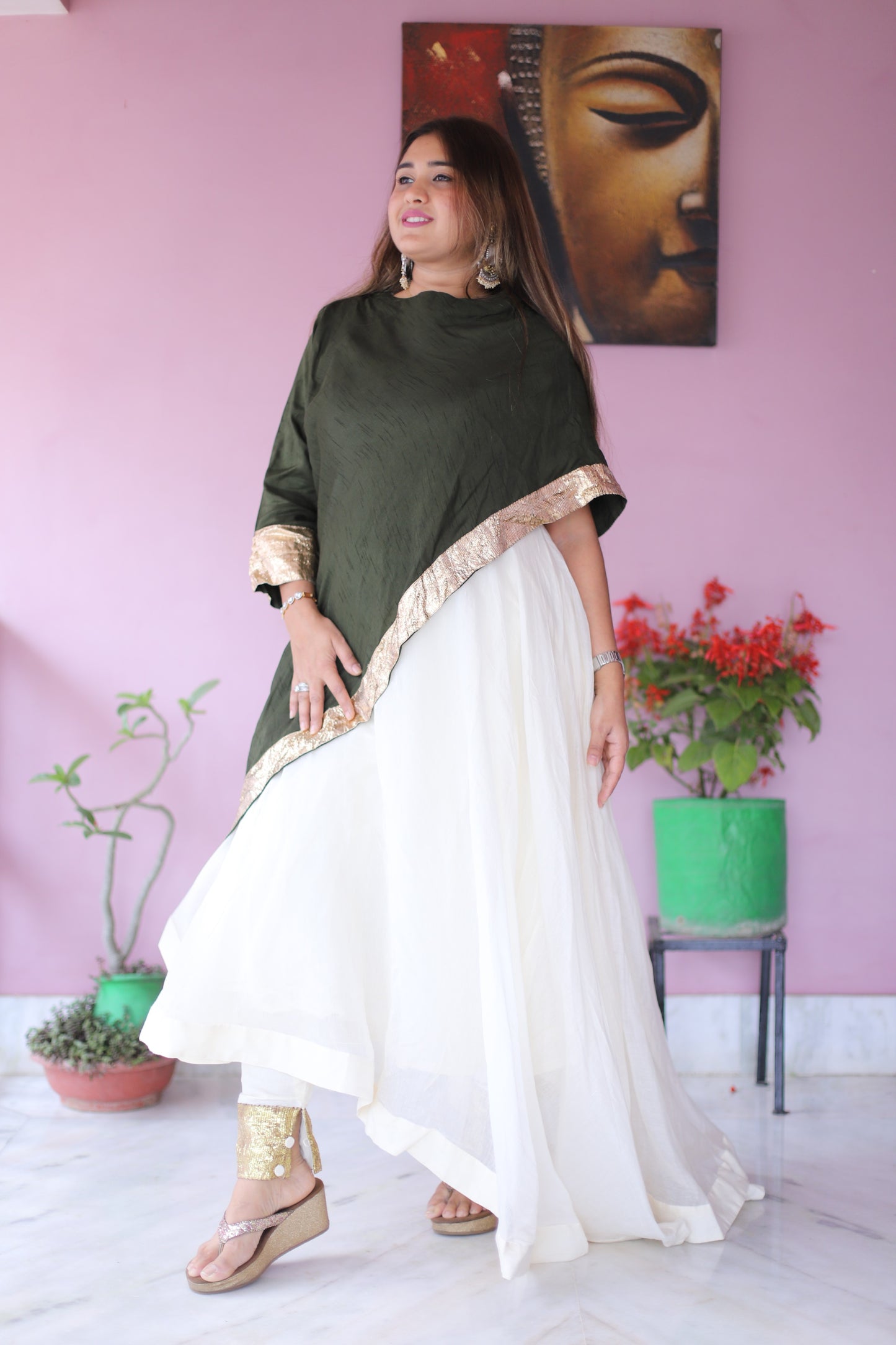 JEENAS Women Pure Chanderi Three Pcs Set