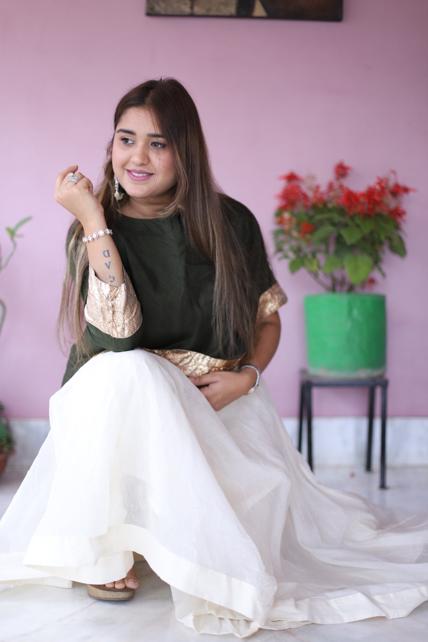 JEENAS Women Pure Chanderi Three Pcs Set
