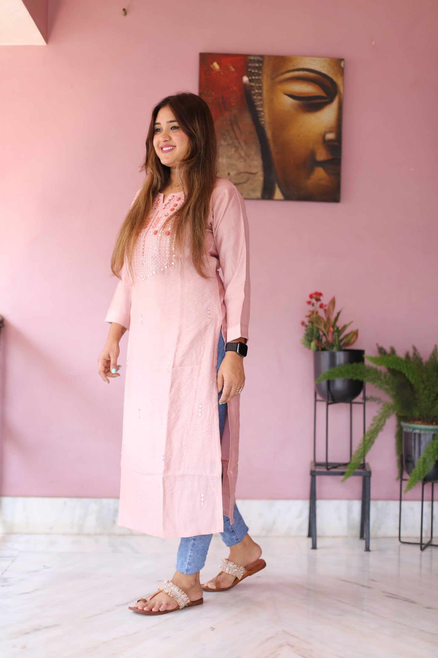 JEENAS Women Cotton Kurti With Glass Work