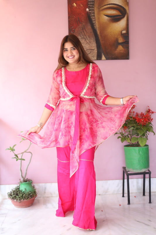 JEENAS Women Pure Chanderi With Organza Jacket Set