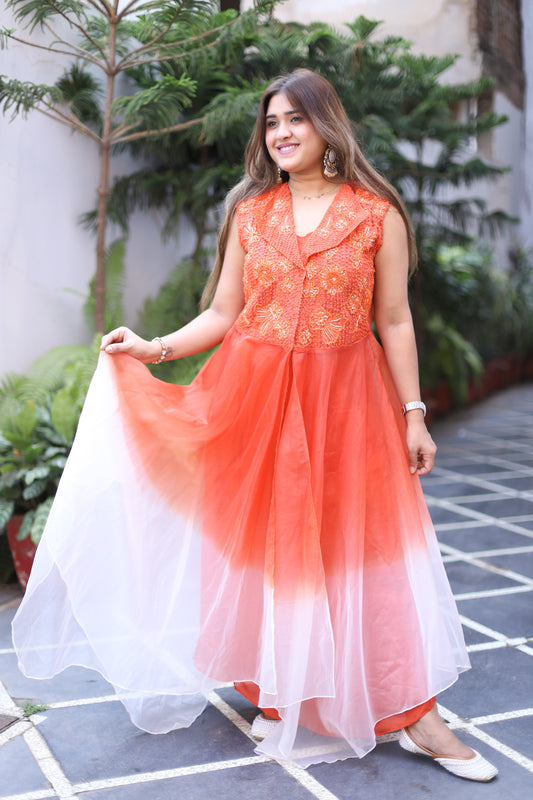 JEENAS Women Pure Organza Orange Dress